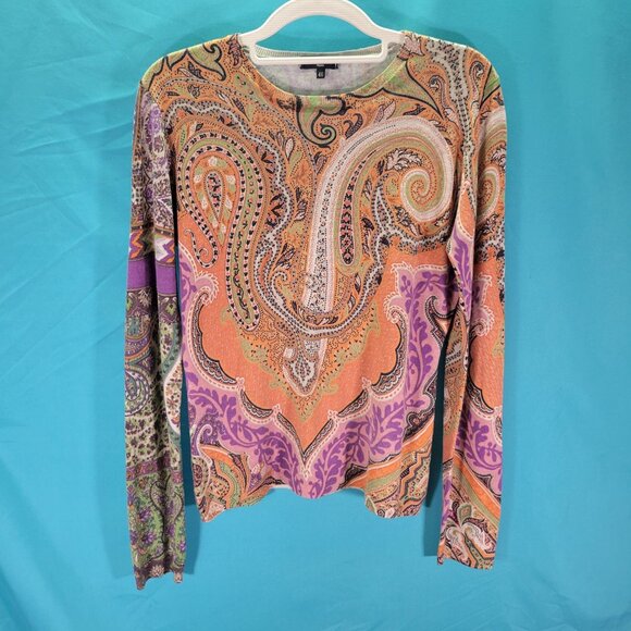 Etro Milano Womens Paisley Silk & Cashmere Long Sleeve Size 10 Made In Italy - Picture 1 of 11